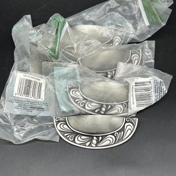 Petal Cup Pulls brushed pewter Hardware Liberty Bureau Dresser Cabinets Desk (C) - Picture 3 of 5